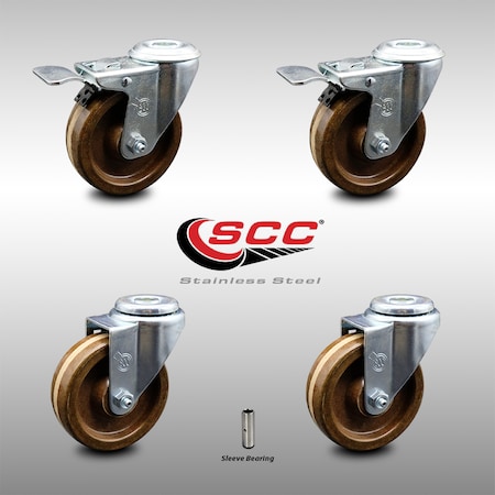Service Caster 4 Inch High Temp Phenolic Swivel Bolt Hole Caster Set with 2 Total Lock Brake SCC-BHTTL20S414-PHSHT-2-S-2